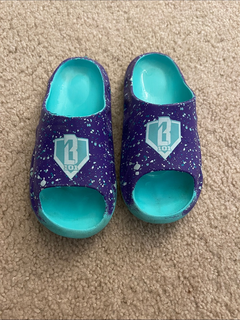 Baseball 101Purple & Teal Slide Sandals